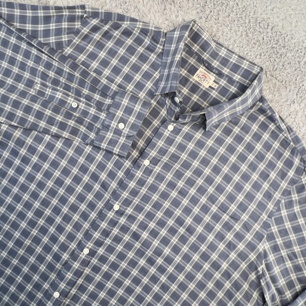 Faherty Shirt Mens 2XL Washed‎ Blue Plaid Button Up Long Sleeve Elevated Casual
